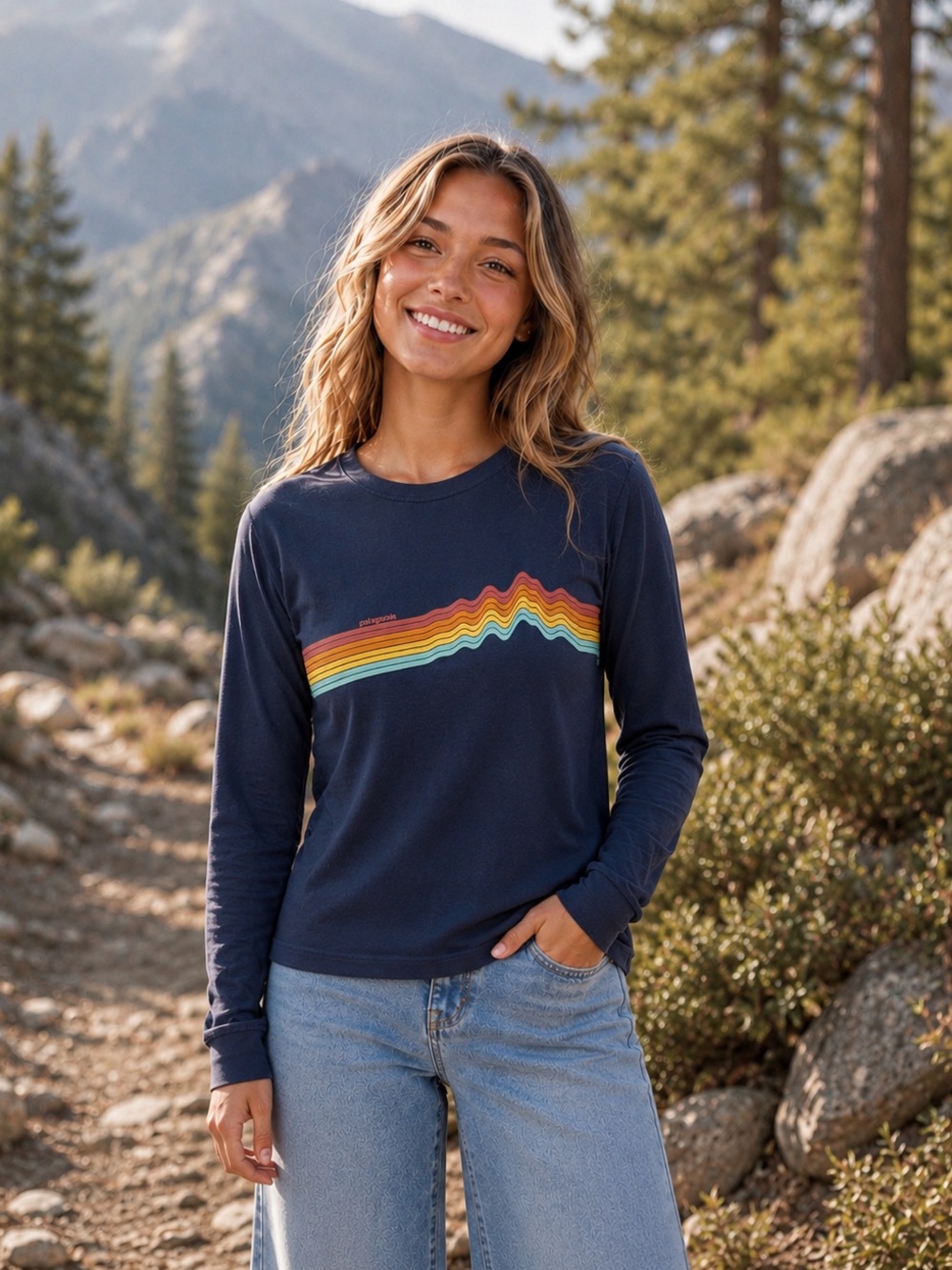 Patagonia Regenerative Organic Ridge Rise Stripe Long  Sleeve Shirt (14/XL)